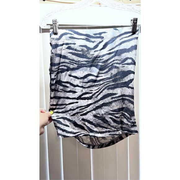 LNA WOMENS RUCHED RIBBED MINI SKIRT GREY ZEBRA PRINT SIZE S NEW P1-45 - Picture 5 of 11